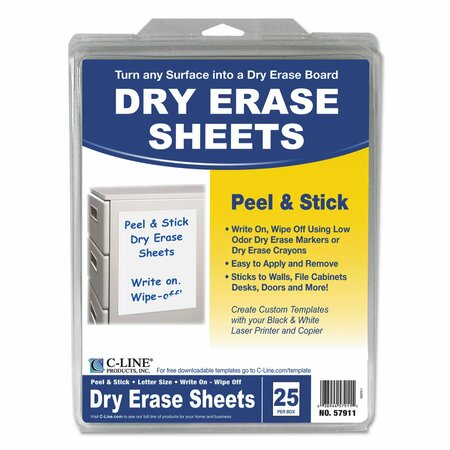C-LINE PRODUCTS 8-1/2" x 11" Dry Erase Sheets, Pk25 57911
